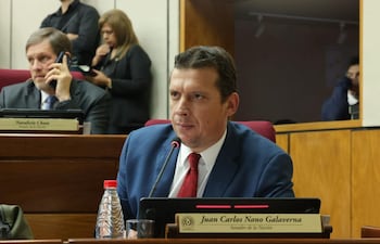 Juan Carlos Nano Galaverna y de fondo Natalicio Chase. (Gentileza Prensa Senado).
