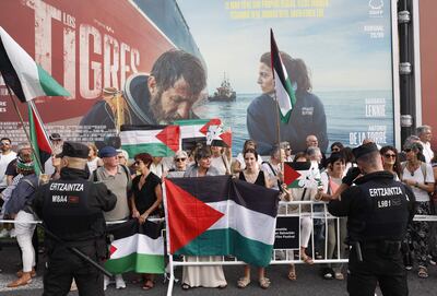 Concentración a favor de Palestina en la 73 edición del Festival Internacional de Cine de San Sebastián