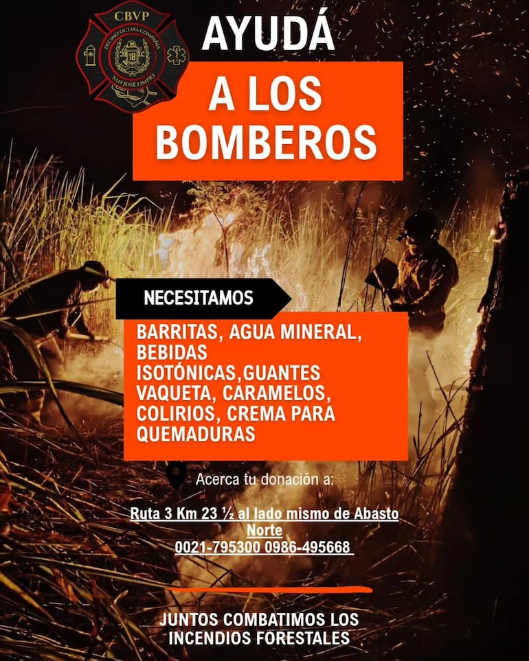 Bomberos piden colaboración de la ciudadanía para el combate de incendios.