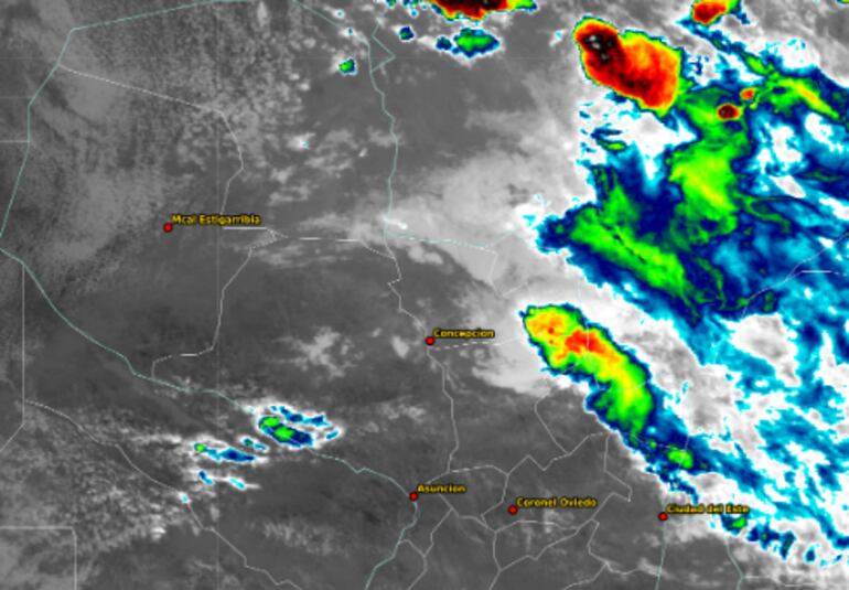 Mapa satelital de Meteorología donde se observa parte de nuestro país y el avance del tiempo inestable. (Fuente: DMH)
