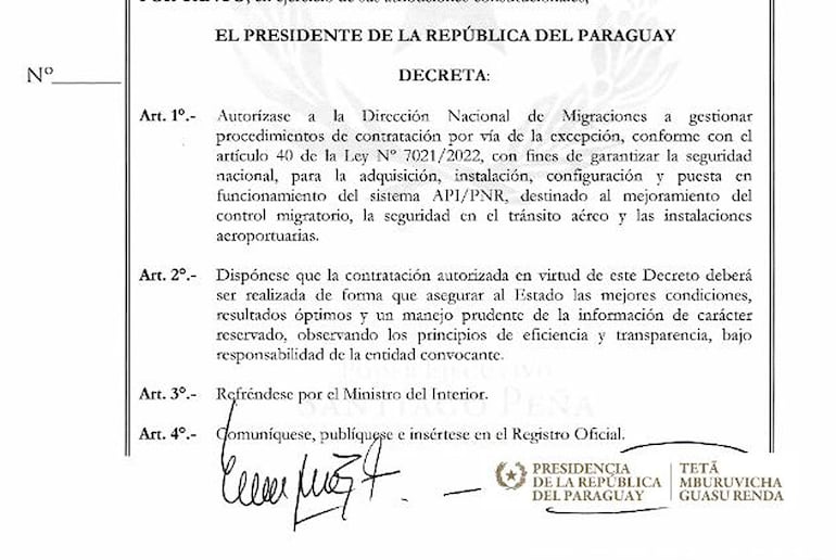 El Decreto N° 4991 fue firmado por  Peña y refrendado por el mnistro del Interior, Enrique Riera.