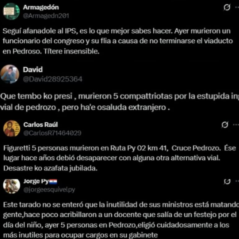 Algunas de las respuestas que dejaron los internautas en el posteo de Santiago Peña