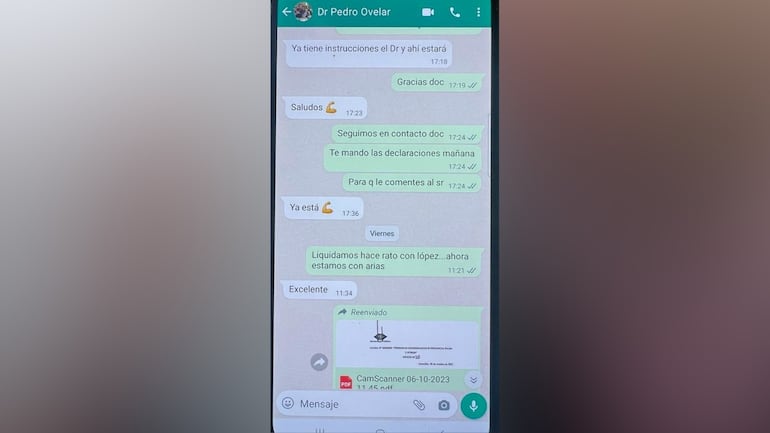 Supuestas conversaciones entre el fiscal Aldo Cantero y el Pedro Ovelar, abogado de Horacio Cartes.