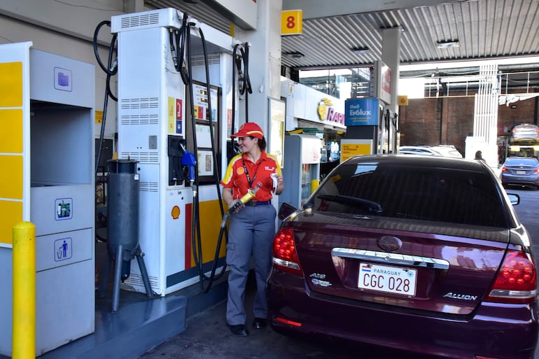 Cartel de precios de combustibles de Shell en Pte Franco y Ayolas.