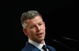 Peter Magyar, election winner and leader of the pro-European conservative TISZA party, delivers a press conference at the HUNGEXPO Congress and Exhibition Center in Budapest, Hungary, on April 13, 2026, one day after Hungarian general elections. The party of conservative Peter Magyar won a two-thirds parliamentary majority in Hungarian elections in a clear defeat for nationalist long-time Prime Minister Viktor Orban, according to near-complete results. (Photo by Attila KISBENEDEK / AFP)