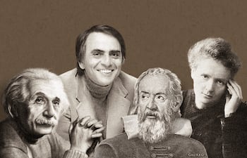Albert Einstein, Carl Sagan, Galileo Galilei y Marie Curie.
