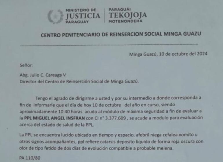 El examen médico se realizó hace un par de días.