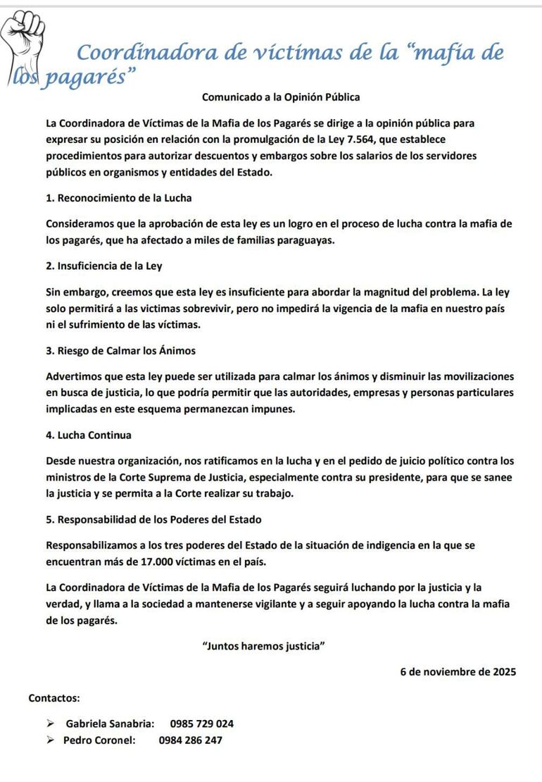 Víctimas dicen que la ley “antimafía de los pagarés” es insuficiente
