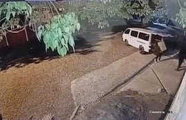 Dos individuos de ropa oscura en cerca de una furgoneta blanca en un entorno nocturno y de vegetación.
