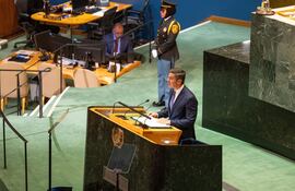 Santiago Peña, durante su discurso ante la Asamblea General de la ONU el martes en Nueva York (Estados Unidos). EFE/ Presidencia De Paraguay