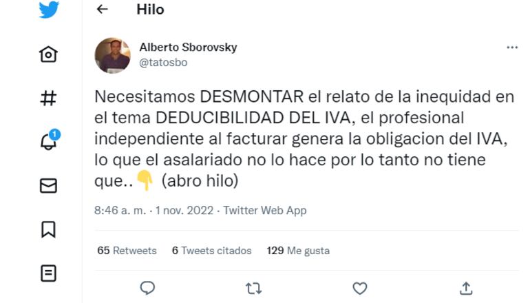 Cuenta de Twitter de Alberto Sborovsky, presidente de Capasu