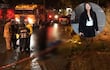Bomberos y policías en escena nocturna, con un bombero en uniforme amarillo y un grupo de personas coordinando acciones.