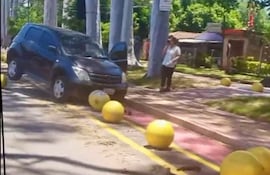 Un vehículo chocó contra bolardos de la bicisenda sobre la avenida Victorio Curiel en San Lorenzo.