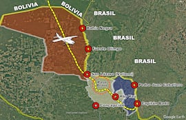 La ruta que siguió la narcoavioneta desde Bolivia hasta Capitán Bado, pese a ser perseguida por dos aviones de combate de la Fuerza Aérea Paraguaya (FAP), aunque la operación de tráfico de cocaína aparentemente sí se completó.