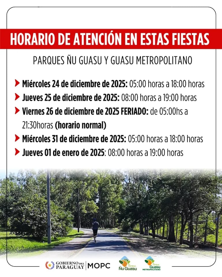 Los horarios especiales por Navidad - Año Nuevo en los parques.