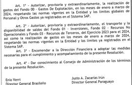 El documento está firmado por todos los directores de Itaipú, que son 12 en total.