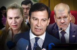 María Teresa Barán, ministra de Salud, el senador Silvio "Beto" Ovelar (ANR, HC) y el senador Antonio Barrios (ANR, HC).