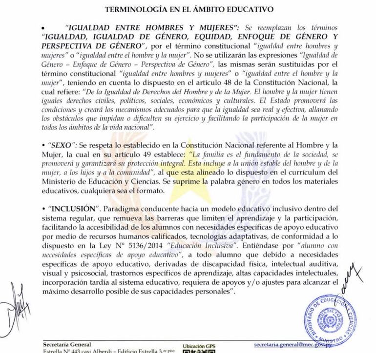 MEC elimina la palabra «género» de todos los materiales educativos