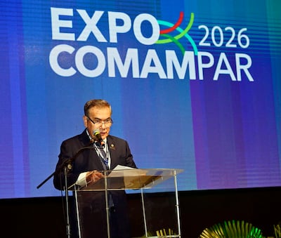 El presidente de Comampar, Silvio Giménez, durante el acto inaugural de la Expo Comampar.