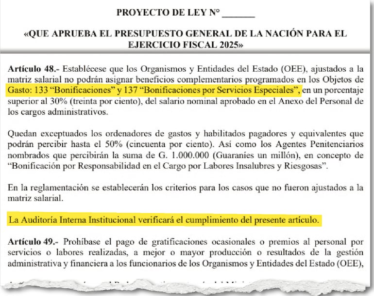 Proyecto de ley para el ejercicio fiscal 2025 remitido por el Ministerio de Economía y Finanzas.
