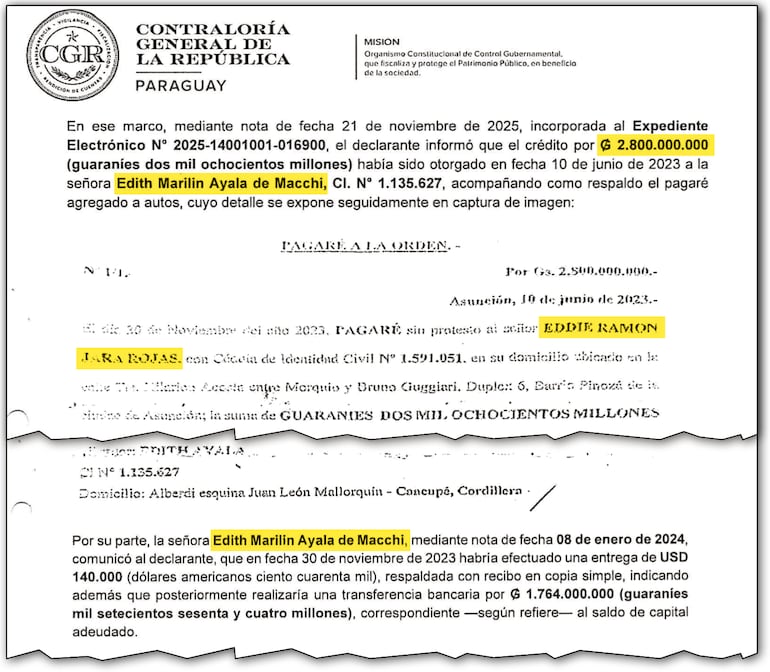 Eddie Jara cobró millones a Edith Ayala de Macchi, dueña de una proveedora a la que benefició en la era Cartes. 