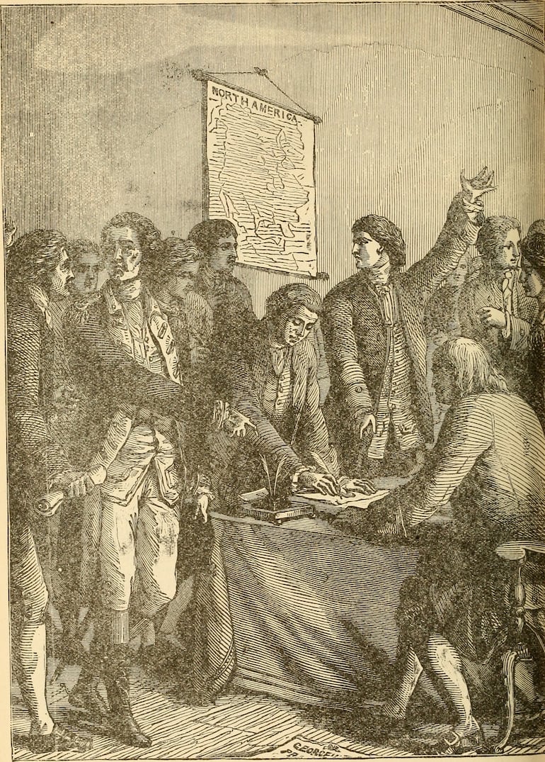 Firma de la Declaración de Independencia. Ilustración del libro de James Boyd "America, from discovery in 1492 to the present time" (1894)