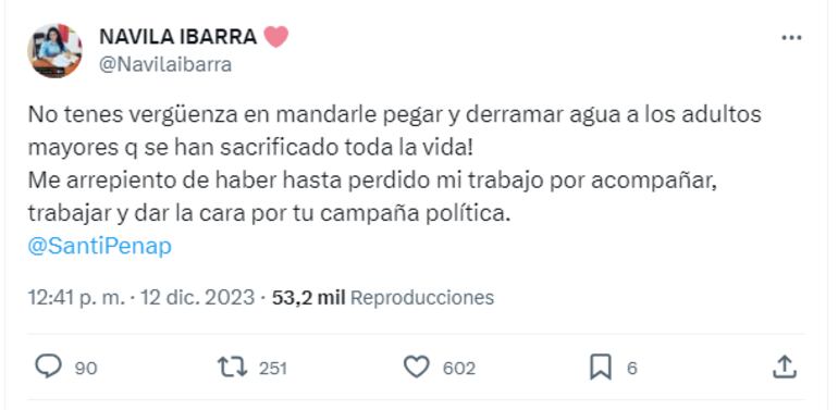 Tweet de la diputada Navila Ibarra.