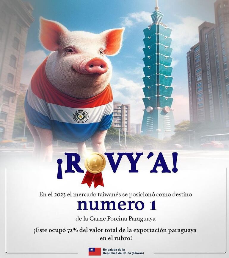 Afiche publicado por la embajada de Taiwán en Paraguay sobre la carne porcina exportada a ese país.
