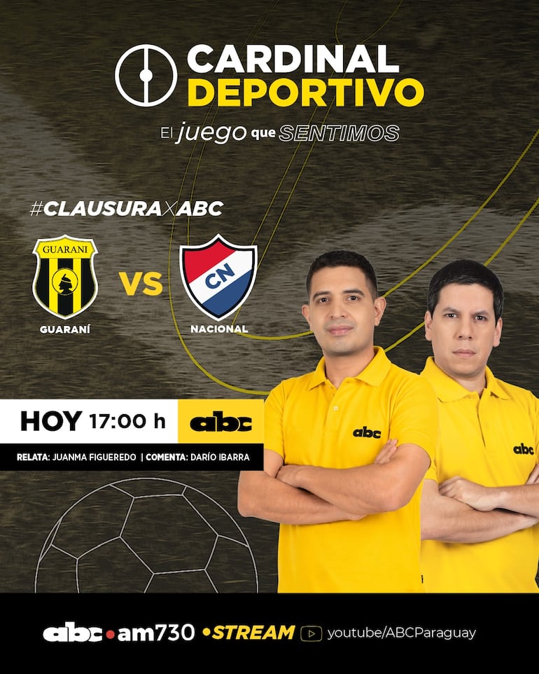 Guaraní vs. Nacional, por ABC Cardinal 730 AM y ABC Paraguay en Youtube.