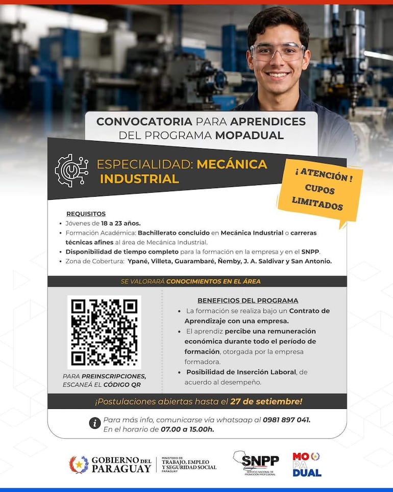 Convocatoria del SNPP para jóvenes que deseen estudiar Mecánica Industrial