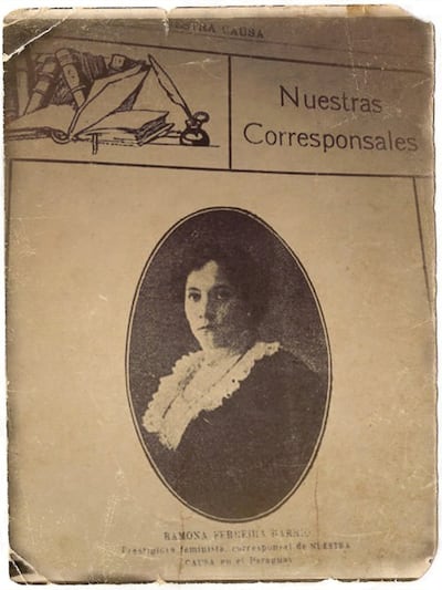 Única foto conocida de Ramona Ferreira, como corresponsal en Paraguay de la revista feminista argentina Nuestra Causa, en su no. 8, de diciembre de 1919