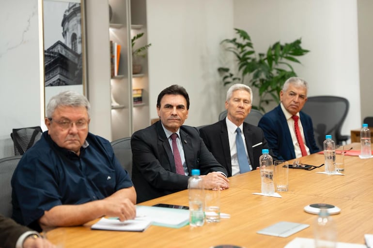 Consejeros del IPS durante una reunión con Santiago Peña.