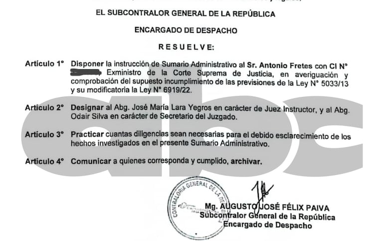 Parte resolutiva del documento de la Contraloría.