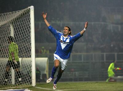 Víctor Hugo Mareco, en la actualidad con 41 años, festeja un gol del Brescia, en el que estuvo entre el 2001 y 2011.