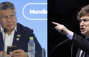 Combo de fotografías de archivo del presidente de la Asociación de Fútbol Argentino (AFA), Claudio 'Chiqui' Tapia (i), y el presidente de Argentina, Javier Milei. El Gobierno de Milei ordenó este lunes un aumento en los porcentajes de aportes a la seguridad social de los clubes de la AFA, en un nuevo episodio del conflicto entre el Ejecutivo y la organización rectora del fútbol argentino.