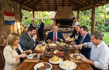 Miembros de la Mesa Directiva del Senado en un asado. Foto Generada por IA.