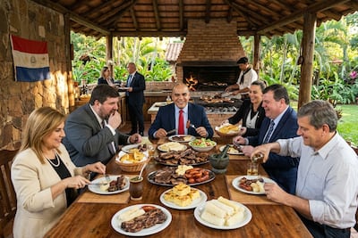 Miembros de la Mesa Directiva del Senado en un asado. Foto Generada por IA.