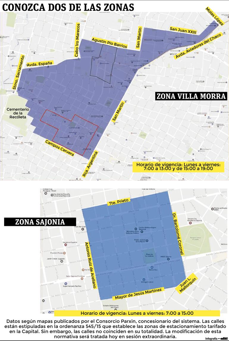 Mapa del estacionamiento tarifado en Asunción.