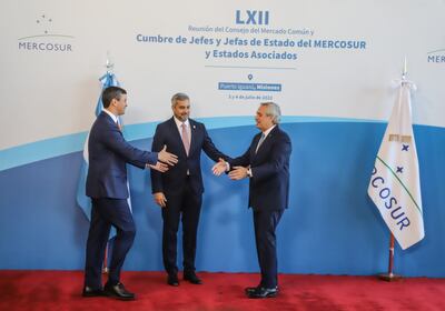 El presidente Alberto Fernández recibe al mandatario paraguayo Mario Abdo Benítez; y el presidente de Paraguay, Santiago Peña, en Puerto Iguazú. (Gentileza)
