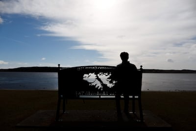 Fotografía de una persona observando en Puerto Argentino/Stanleyen en Islas Malvinas (Argentina).
