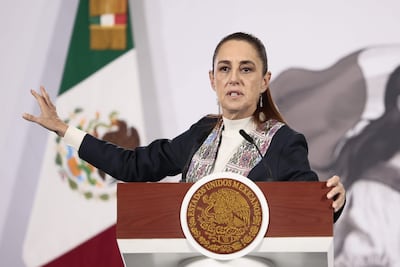 La presidenta de México, Claudia Sheinbaum, habla durante una rueda de prensa este miércoles, en Palacio Nacional de Ciudad de México (México).