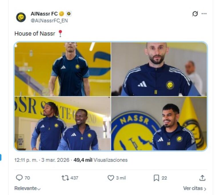 El club Al Nassr FC publicó en X fotos de la práctica de este martes 3 de marzo ante rumores de que Cristiano Ronaldo escapó de Arabia.