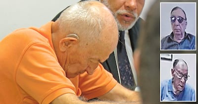 Manuel Crescencio Alcaraz (de remera naranja), condenado a 20 años, Fortunato Laspina (derecha, arriba) Eusebio Torres Romero (derecha, abajo), condenados a 25 años.