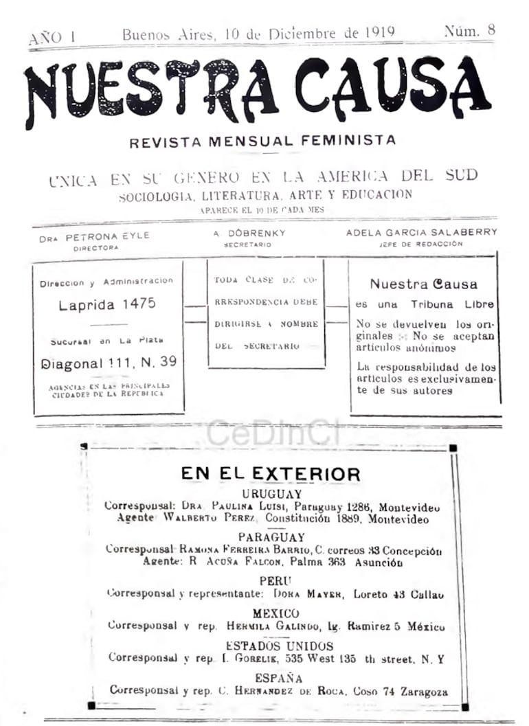Portada de Nuestra Causa, donde figura Ferreira como corresponsal en Paraguay