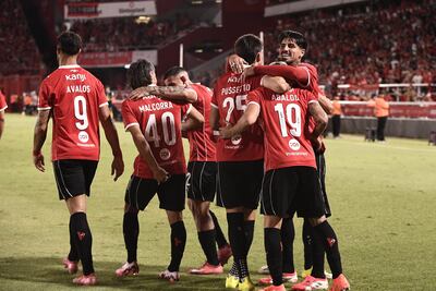 El paraguayo Gabriel Ávalos (9), futbolista de Independiente de Avellaneda, celebra un gol en el partido frente a Lanús por la quinta fecha del torneo Apertura 2026 de la Liga Profesional de Argentina en el estadio Libertadores de América-Ricardo Bochini, en Avellaneda, Argentina.