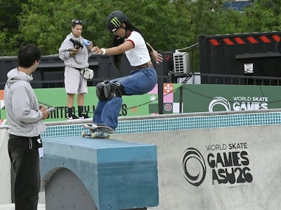 Una patinadora en plena competencia en los World Skate Games Asunción 2026.