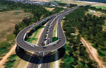 Vista aérea de la Av. Silvio Pettirossi, con trazado de carretera sin personas visibles, rodeada de vegetación.