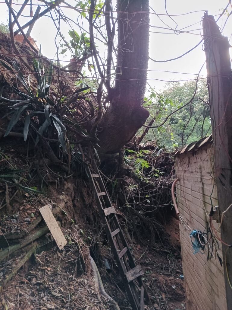 Familias del barrio Roberto L. Petit de Asunción obligadas a mudarse tras el desmoronamiento del cauce del arroyo Ferreira y tras las incumplidas promesas de autoridades sobre la construcción de un muro de contención.