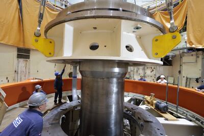 Perfil de la Unidad Generadora N° 4 de la central Yacyretá. Pare del proceso de mantenimiento (foto de archivo)