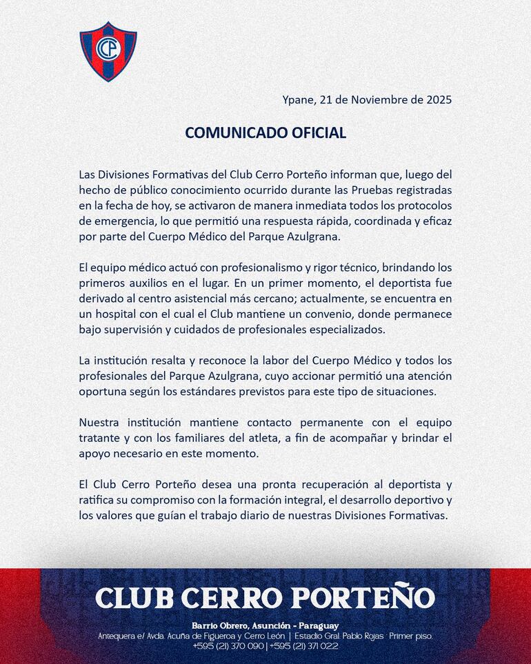 Comunicado de Cerro Porteño.